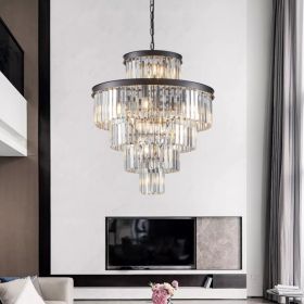 Same As W1340P188535-L5002-600-B  24  Luxury Crystal Chandelier With Black Finish -Elegant 15-Light 5 Tier Pendant Light Fixture For Living Room, Dini