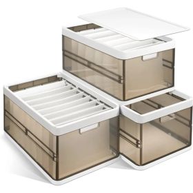 3 Pack Foldable Storage Bin With Lid Stackable Plastic Closet Organizer With Handle Divider Collapsible Drawer Organizer For Toys Clothes