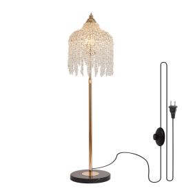 3 Light Elegant Crystal Floor Lamp  Vintage Waterfall Design With Grape-Shaped Crystal Bead Strings And Marble Texture Base For Living Room, Bedroom,
