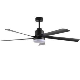 65 Inch Black Ceiling Fan With Light, 5-Blade Dimmable LED Ceiling Fan With Remote Control, Modern Quiet Design For Living Room And Bedroom Silent 6-S
