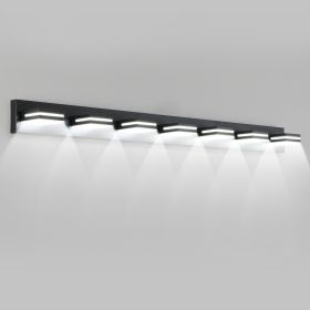 Modern Black LED Vanity Light, 7-Lights Wall Sconce For Bathroom And Mirror, Sleek Minimalist Design, Energy-Efficient, Easy To Install