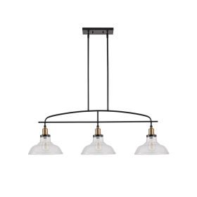 45 Industrial 3-Light Pendant Chandelier With Clear Glass Shades, Black Metal Frame, Adjustable Height, Modern Farmhouse Lighting For Kitchen Island,