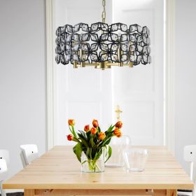 19  Geometric Crystal And BlackGold Round Pendant Chandelier - Modern 5-Light Fixture For Dining Room, Living Room, Or Kitchen  Bulb Not Included