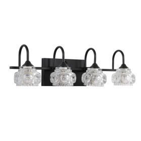 23  Retro 4-Light Bathroom Vanity Light Fixture - Black Finish With Crystal Glass Shades, Wall Mounted Lighting For Bathroom, Powder Room, And Vanity
