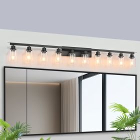 10 Light Bathroom Vanity Lights Over Mirror, 65.4inch Black Vanity Lights Fixtures Matte Black Modern Vanity Lights Black Bathroom Wall Lighting For M