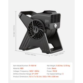 Blower Fan, 13 In Portable Utility Floor Fan, 300 CFM, 3 Speeds, Multi-Angle Airflow, Lightweight Portable High Velocity Air Mover, For Drying, Dehumi