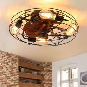 Caged Ceiling Fan With Light, 20'' Farmhouse Low Profile Ceiling Fan Lights With Remote Control, Modern Enclosed 4x E26 Bulb Ceiling Fans With Reversi