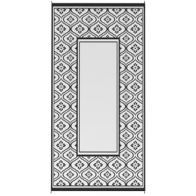 Reversible Outdoor Rug, Waterproof Plastic Straw With Carry Bag, 9 X 18, Black & White Gourd Border