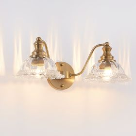 20 Inch 2-Light Vintage Bathroom Wall Sconce-- Elegant Golden Metal And Glass Lampshade Vanity Light Fixture For Bathroom, Hallway, Or Bedroom  Bulb N