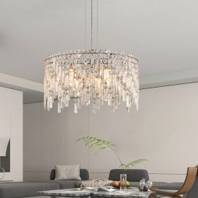 24 Luxurious Round Silver Crystal Chandelier, Contemporary Rectangular Pendant Light For Dining Room, Living Room, And Grand Foyers  Bulbs Not Include