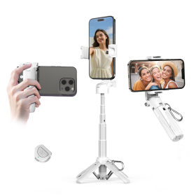 Phone Selfie Tripod Small With Romote - 3 In 1 Cell Phone Tripod Stick 4 Sections Extenable Foldable Pocket Size 2 Cold Shoe Mount 360 Degree Rotation
