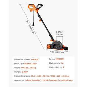 Lawn Edger, 8-inch Blade Length, 12 Amp Electric Edger Lawn Tool, 4000 RPM, With 3-Position Blade Depth, 65 Mn, Pivoting Handle, Dual Wheels, For Lawn
