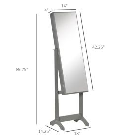 Full-Length Mirror Jewelry Storage Armoire W Lockable Door & Key, Gray