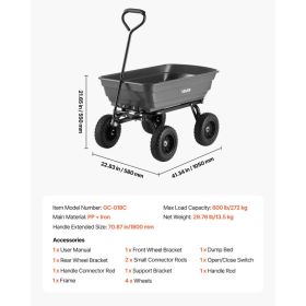 Garden Dump Cart, 600 Lbs Poly Dump Cart, Garden Carts Dumps Wagon With 90Â° Quick-Dumps Mechanism, 180Â° Swivel Wheels, 270Â° Flexible Rotating Beari