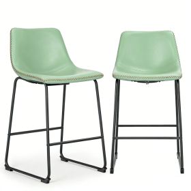 Armless Industrial Faux Leather Barstools With Metal Legs And Footrest, Dining Chairs For Home Office Kitchen Island