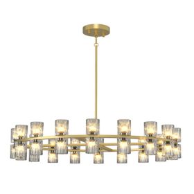 Modern 36in Gold Round Chandelier Light Fixture, K9 Crystal Chandeliers For Dining Room, Living Room, Dining Room Chandeliers Over Table, Chandelier F