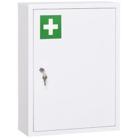 16" x 21" Lockable Medicine Cabinet, 3 Tier Steel Medical Wall Box with 2 Keys and Shelves for Bathroom, White