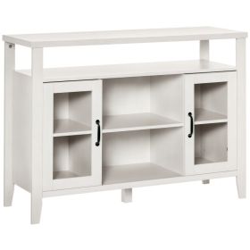 Farmhouse Sideboard Buffet Cabinet, Coffee Bar Cabinet with Storage Shelves, Kitchen Cabinet with 2 Framed Glass Doors and Anti-Topple, White