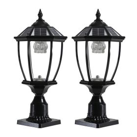 20 H Black Solar Powered LED Outdoor Lantern, Vintage Garden Light With Elegant Glass Design For Pathways, Yards, And Patios 2-Pack