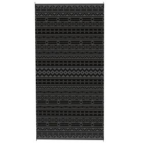 Reversible Outdoor Rug, Waterproof Plastic Straw With Carry Bag, 9 X 18, Black & Gray Geometric Wall