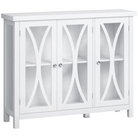 Sideboard, Buffet Cabinet with 3 Tempered Glass Doors, Arc Pattern and Adjustable Storage Shelf, Credenza, White