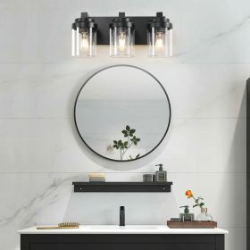 3 Light Bathroom Vanity Light, Matte Black Bathroom Light Fixtures With Clear Glass Shade, Vanity Light Fixtures Over Mirror For Bedroom Living Room B