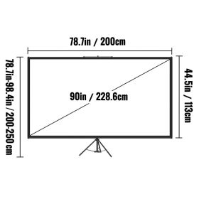 Tripod Projector Screen With Stand 90 Inch 16:9 4K HD Projection Screen Stand Wrinkle-Free Height Adjustable Portable Screen For Projector Indoor & Ou