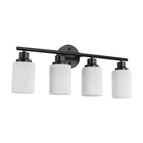 24 Modern 4-Light Vanity Bathroom Mirror Light, Frosted White Glass With Black Iron Frame, Contemporary Wall Sconce For Bedroom, Bathroom, And Dressin