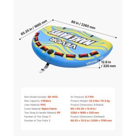 Towable Tube For Boating, 4 Riders Inflatable Boat Tubes And Towables, 680 Lbs Capacity Water Sport Towable Tube For Boat To Pull - With Fins, Full Ny