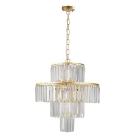20in Modern Crystal Chandelier With Gold Finish, 4-Tier Design For Dining Room Or Living Room, Elegant Crystal Pendant Light Fixture  Bulb Not Include