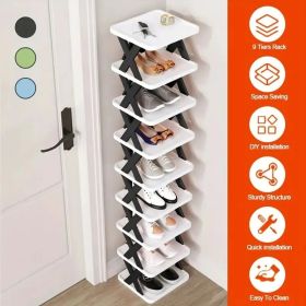 Entrance High And Narrow Shoe Rack, 9-layer Shoe Rack Can Put 9 Pairs Of Shoes, Space-saving Vertical Shoe Rack, Plastic Stackable Shoe Rack, Suitable (Option: Blacknine)
