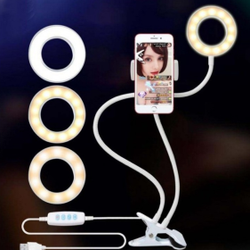 LED Selfie Ring Light for Live Adjustable Makeup Light-8cm Stand (Option: white)