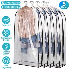 5 Pack 60In OR 40In Options Garment Bag For Hanging Clothes Dustproof Waterproof Hanging Clothes Storage Bag Clear Transparent Suits Cover For Sweater (Option: s)