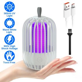 1Pc 900V High Voltage Cordless Indoor Bug Zapper Type C Rechargeable Mosquito Lamp Trap Portable Electric Mosquito Killer With Hanging Strap Night Lig (Option: white)